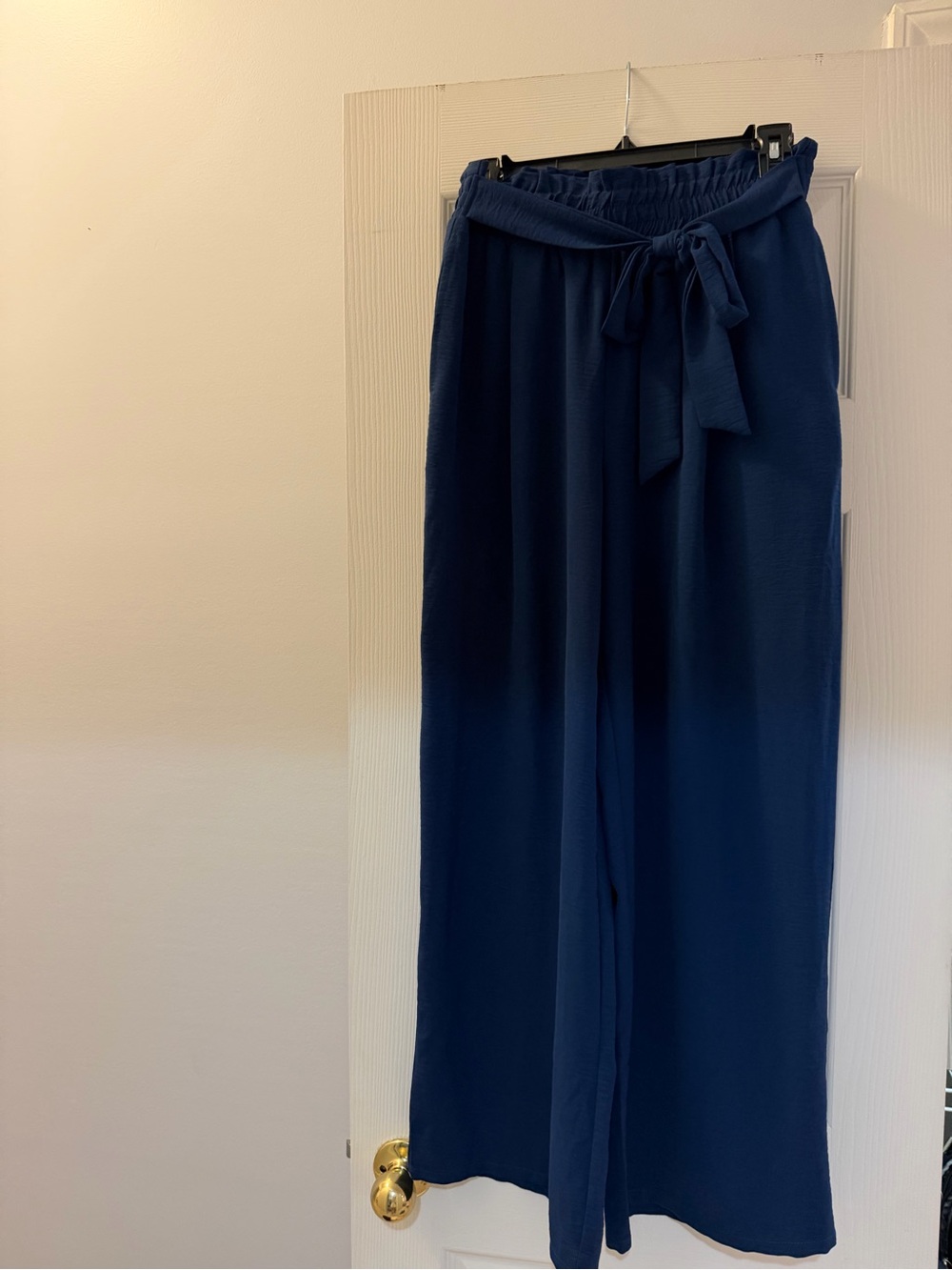 Amazon Navy Tie-Belt Wide-Leg Trousers